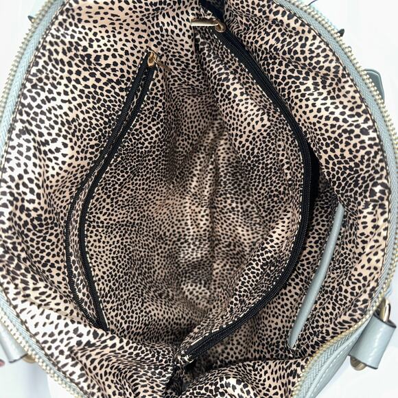 Womens Light Blue Leather Tote Bag with Front Pockets Gold Hardware Shoulder Bag - Picture 7 of 10